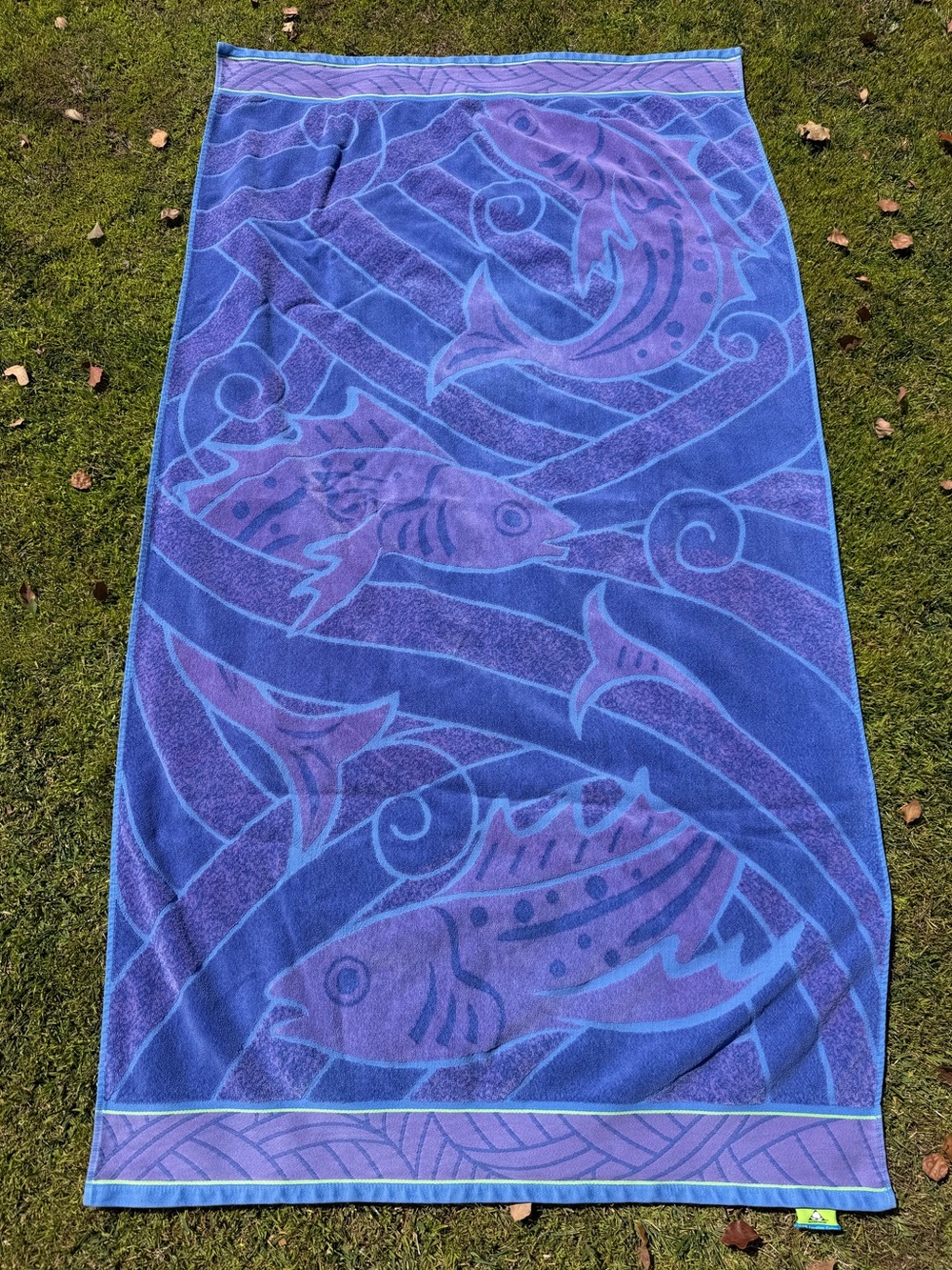 Kirkland Stylized Fish Waves Egyptian Cotton Large Beach Towel Blue Purple 36x66